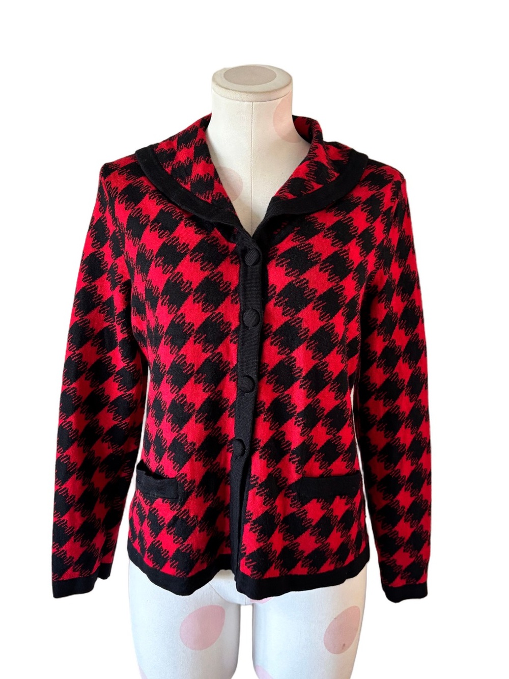 Y2K Pendleton Red Black Buffalo Plaid Merino Wool Cardigan Large